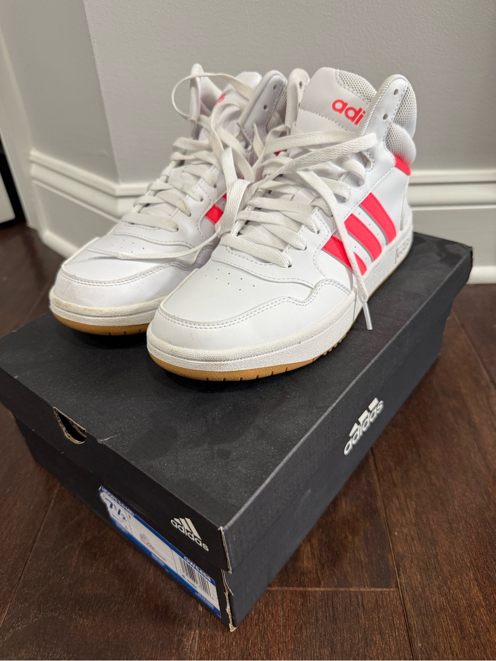 adidas White & Hot Pink High-Top Sneakers